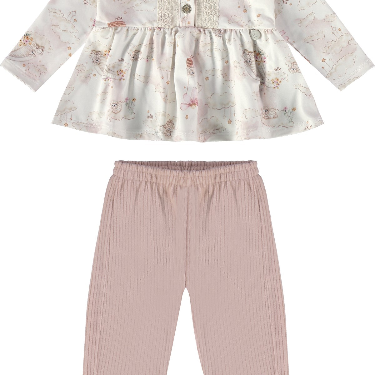 Conjunto Bebê Menina Bata e Calça Soft Canelado - Kiki Xodó