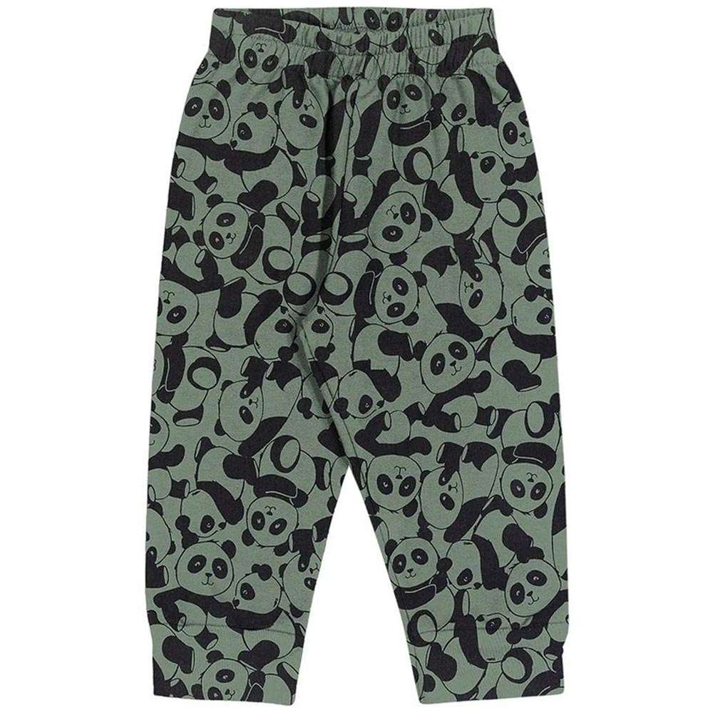 Calça Infantil Estampada Moletom Peluciado Panda Verde - Elian