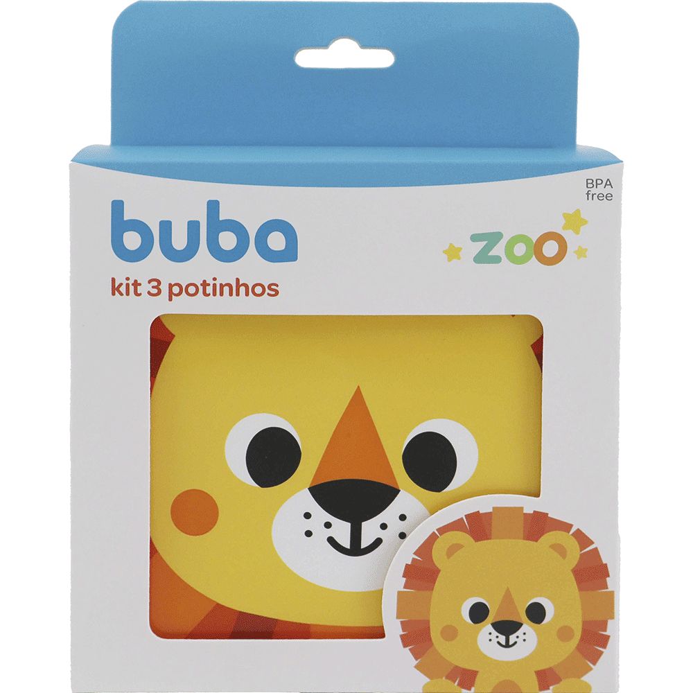 Kit 3 Potinhos Para Bebê Buba Zoo Leão - Buba