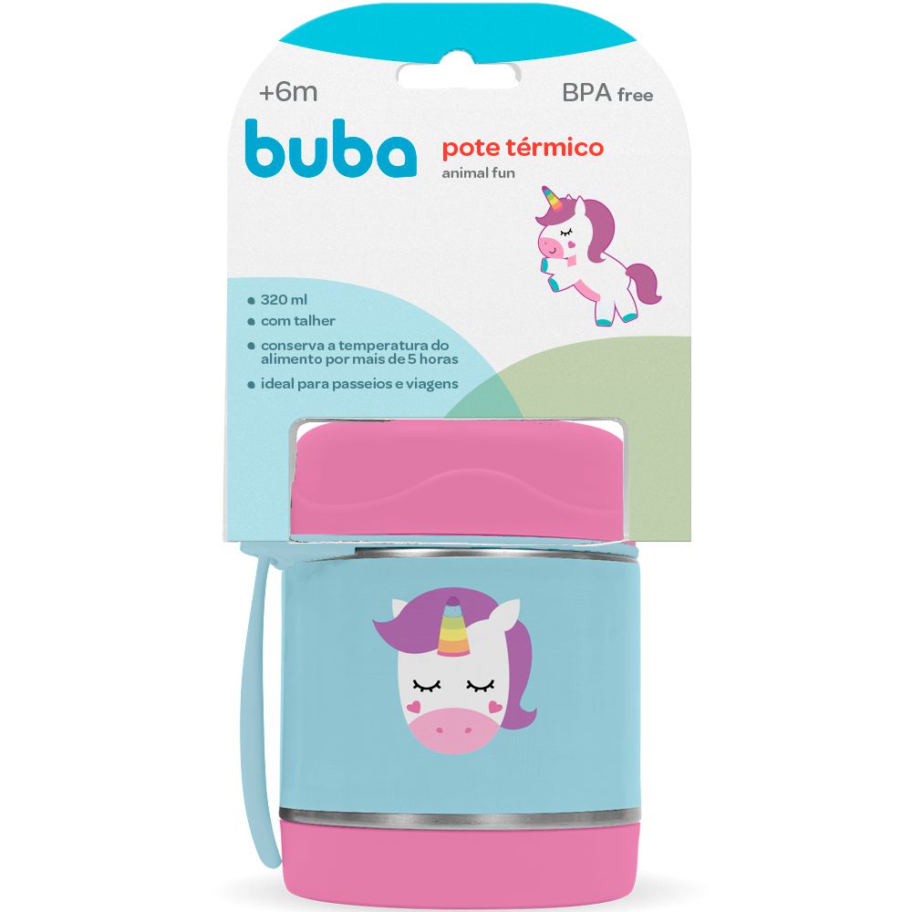 Pote Térmico Infantil Inox Com Garfo Animal Fun Unicórnio - Buba