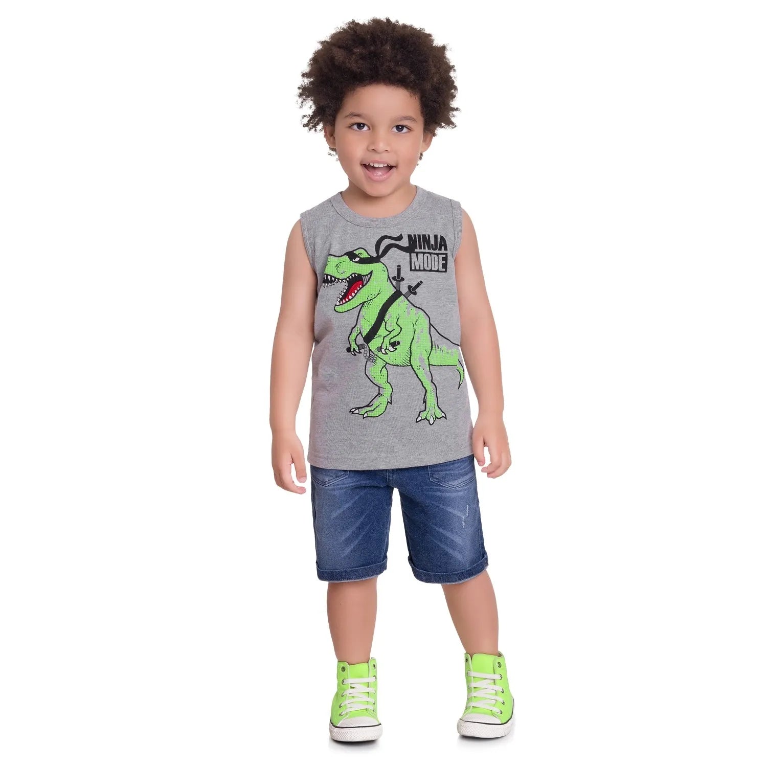 Regata Menino Estampada Cinza Dinossauro - Kyly
