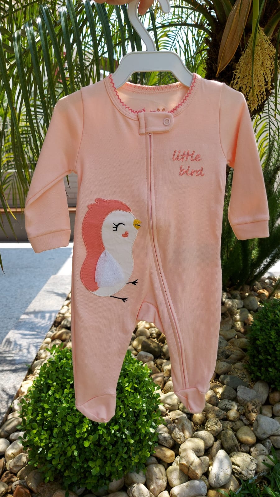 Macacão Bebê em Suedine C/ Zíper Passarinha - Kiko Baby