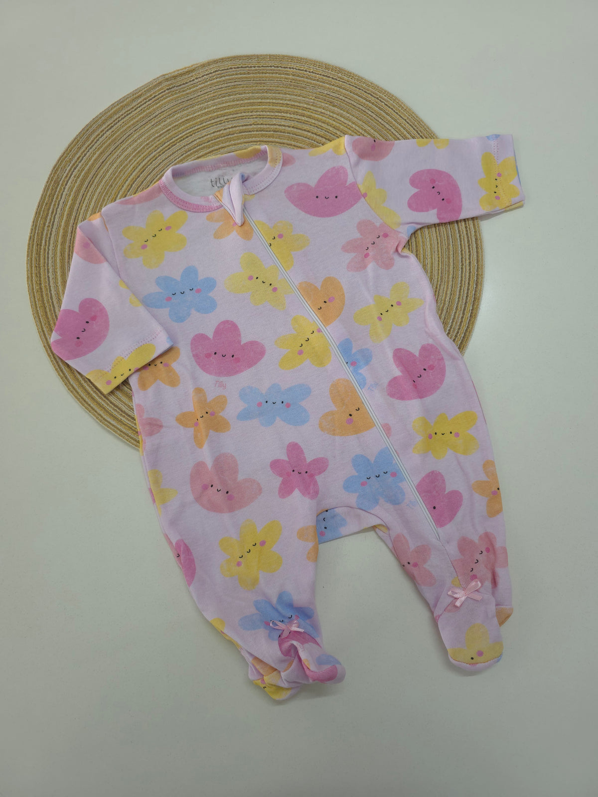 Macacão Bebê Menina Canelado Zíper Flores - Tilly Baby