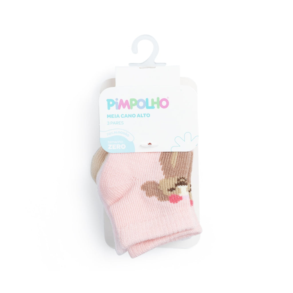Kit 3 Pares Meia Cano Médio Bebê Menina Zero Cachorro - Pimpolho