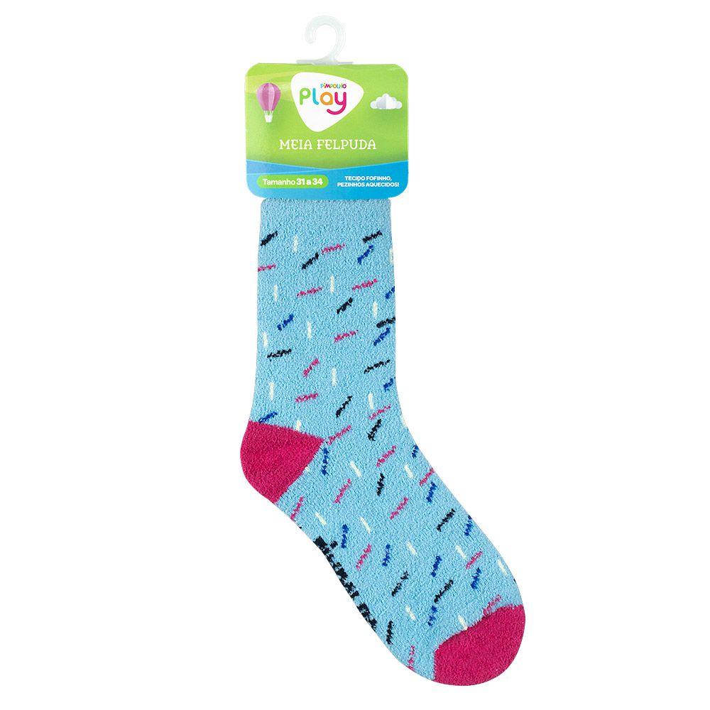 Meia Felpuda Infantil Menina 31-34 Azul Confeti - Pimpolho