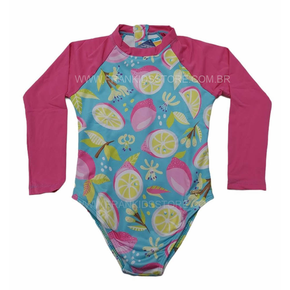 Maiô Infantil Frutas C/ Zíper Proteção UV 50+ Azul - Everly