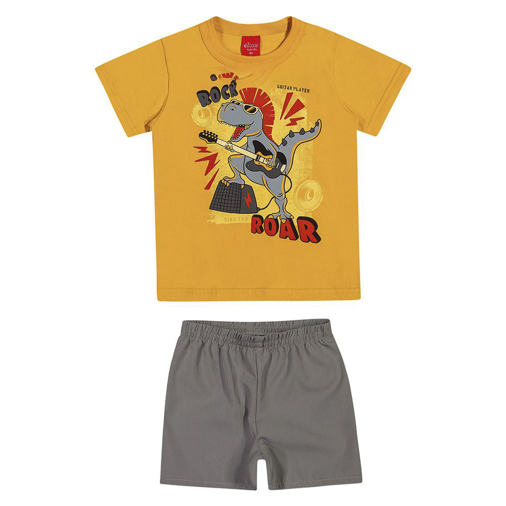 Conjunto Camiseta em Meia Malha Dino Rock e Bermuda Tactel - Elian