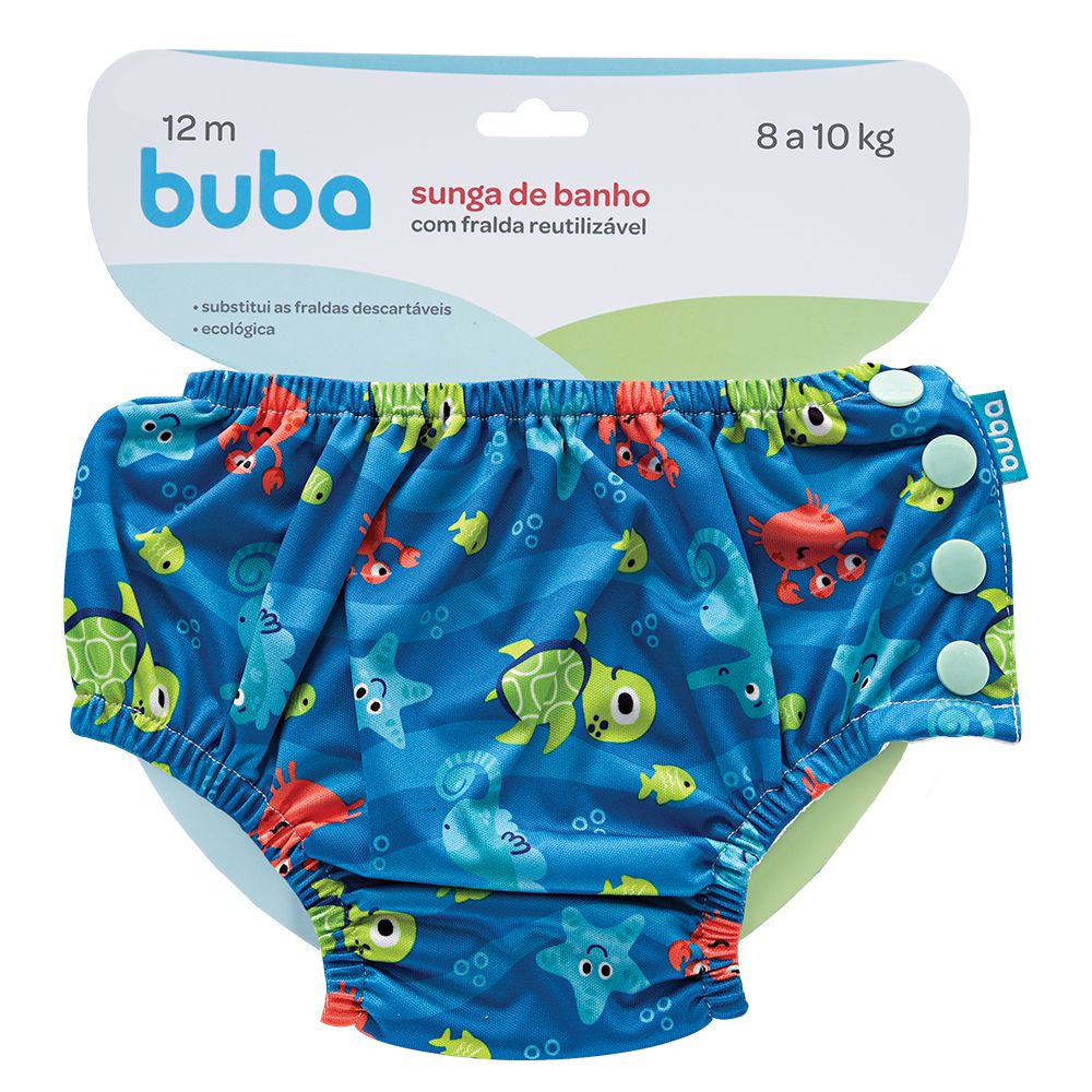 Sunga de Banho Com Fralda Reutilizável Praia Piscina Azul - Buba