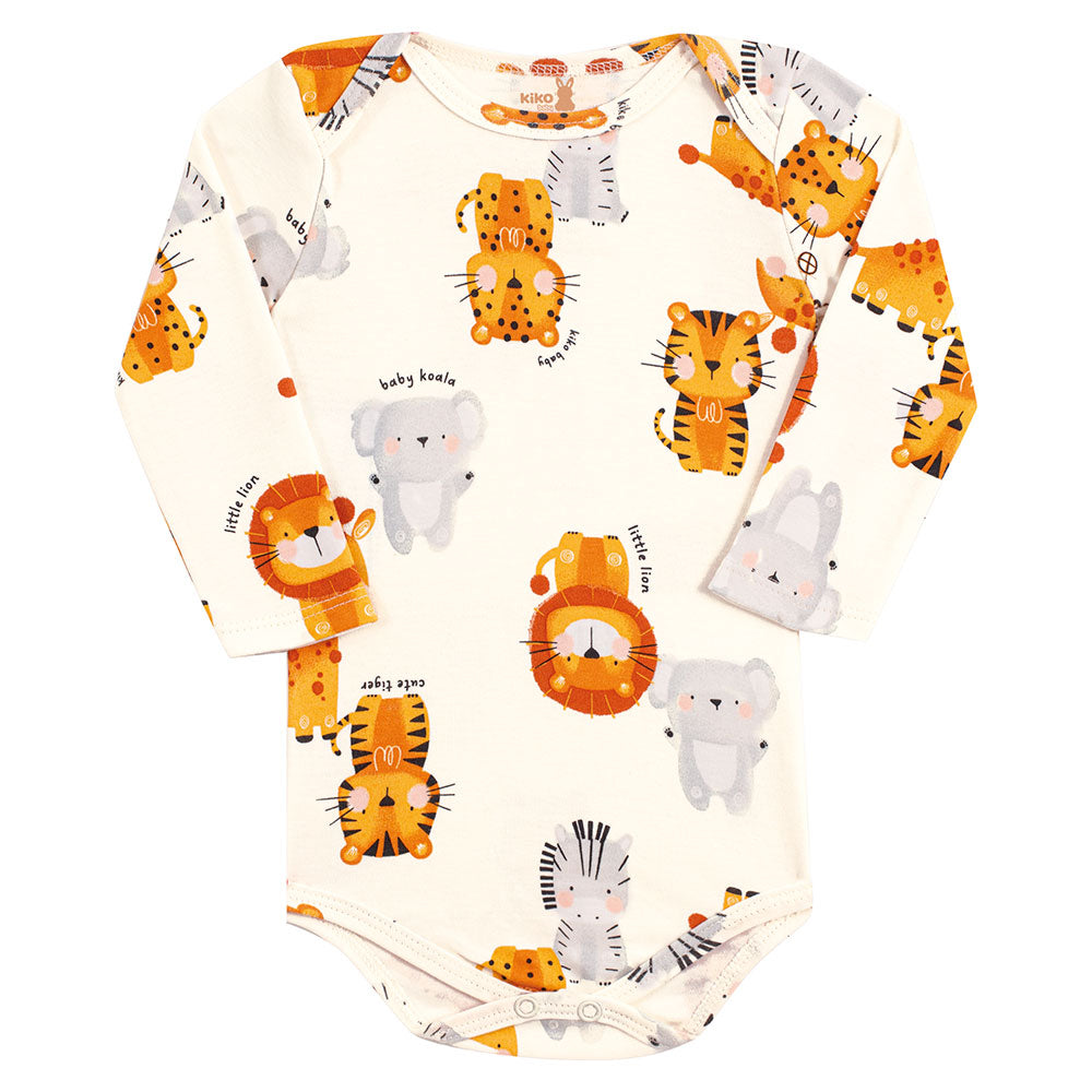 Body Manga Longa Bebê Menino Off White Safári - Kiko Baby
