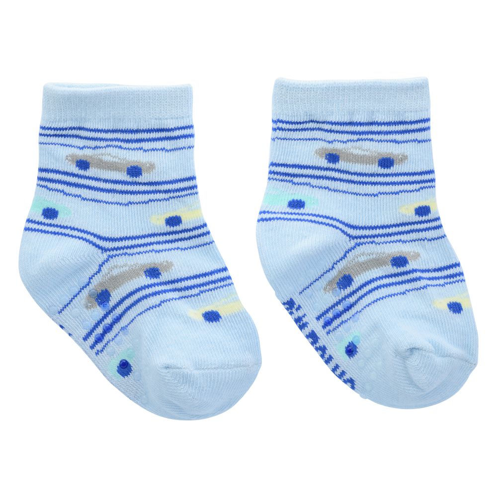Meia Antiderrapante Bebê Menino 16-20 Azul Carros - Pimpolho