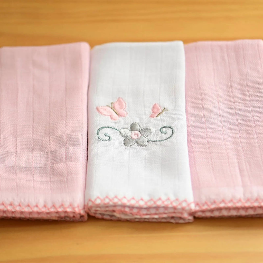 Pano de Boca 3 Unidades Bordado Clássicos Borboleta - Baby Joy