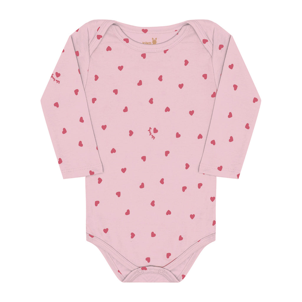 Body Manga Longa Bebê Menina Corações - Kiko Baby