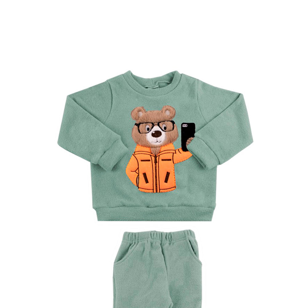 Conjunto Casaco e Calça em Soft Glacê Urso Selfie - Rosebud