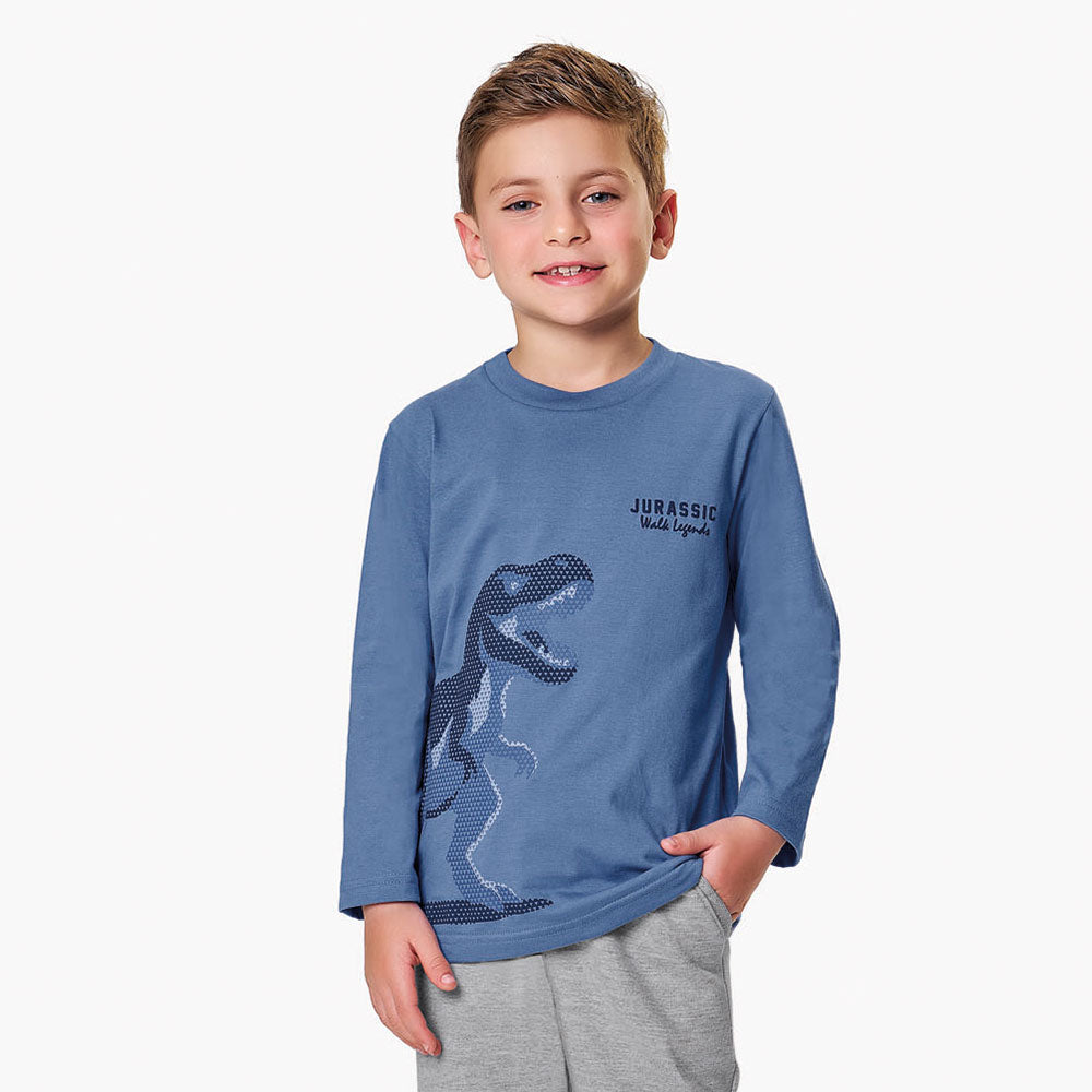 Camiseta Infantil Menino Manga Longa Dino - Kiko e Kika