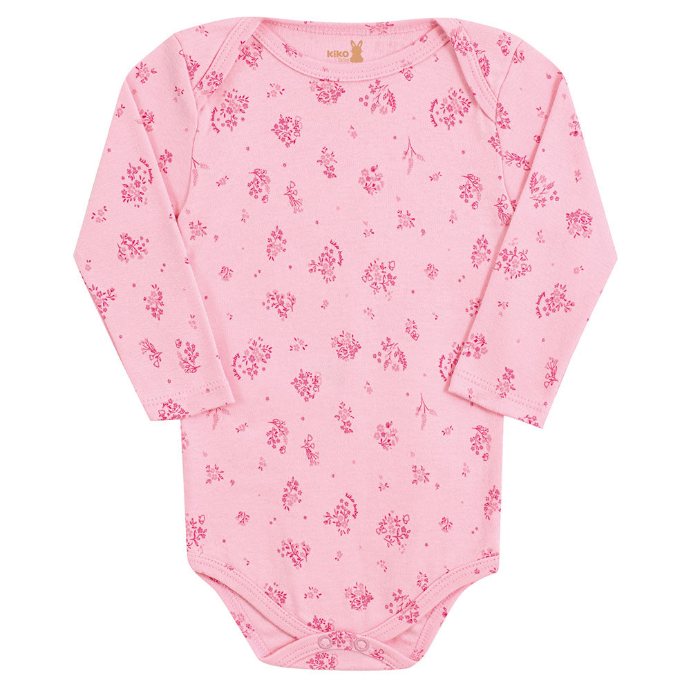 Body Manga Longa Bebê Menina Flores - Kiko Baby