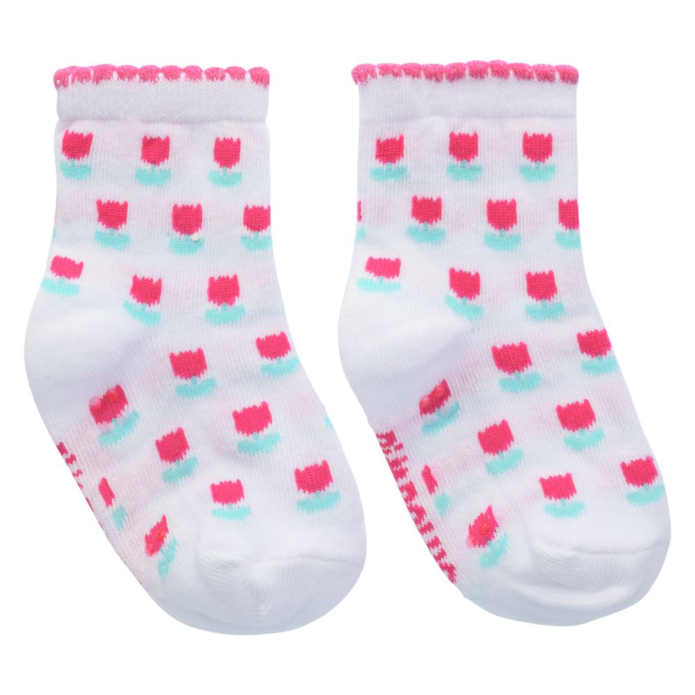 Meia Antiderrapante Bebê Menina 21-25 Rosas - Pimpolho