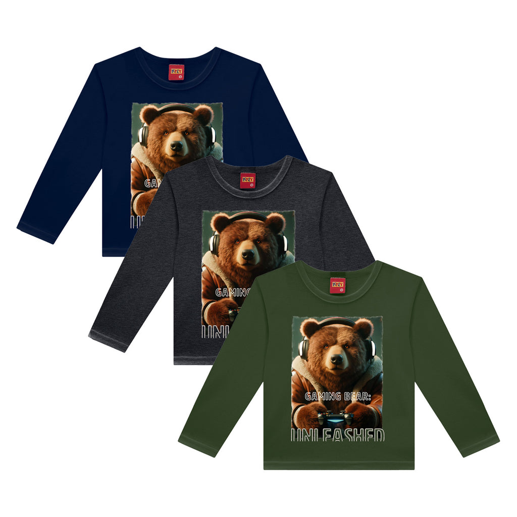 Camiseta Infantil Menino Manga Longa Urso - Kyly