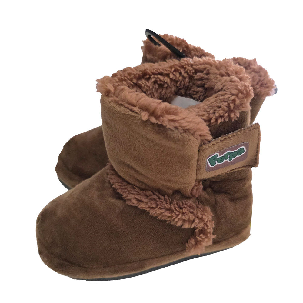 Pantufa Botinha Bebê Marrom Pelos Sola Emborrachada - Ferpa