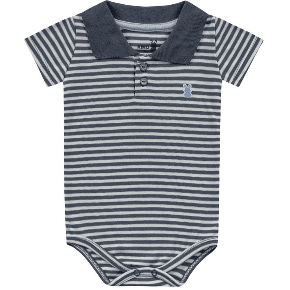 Body Manga Curta Gola Polo Suedine Listrado - Kiko Baby