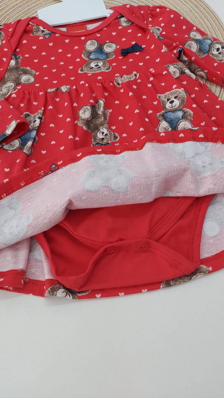 Vestido Bebê Manga Longa Ursinhos Vermelho - Kyly