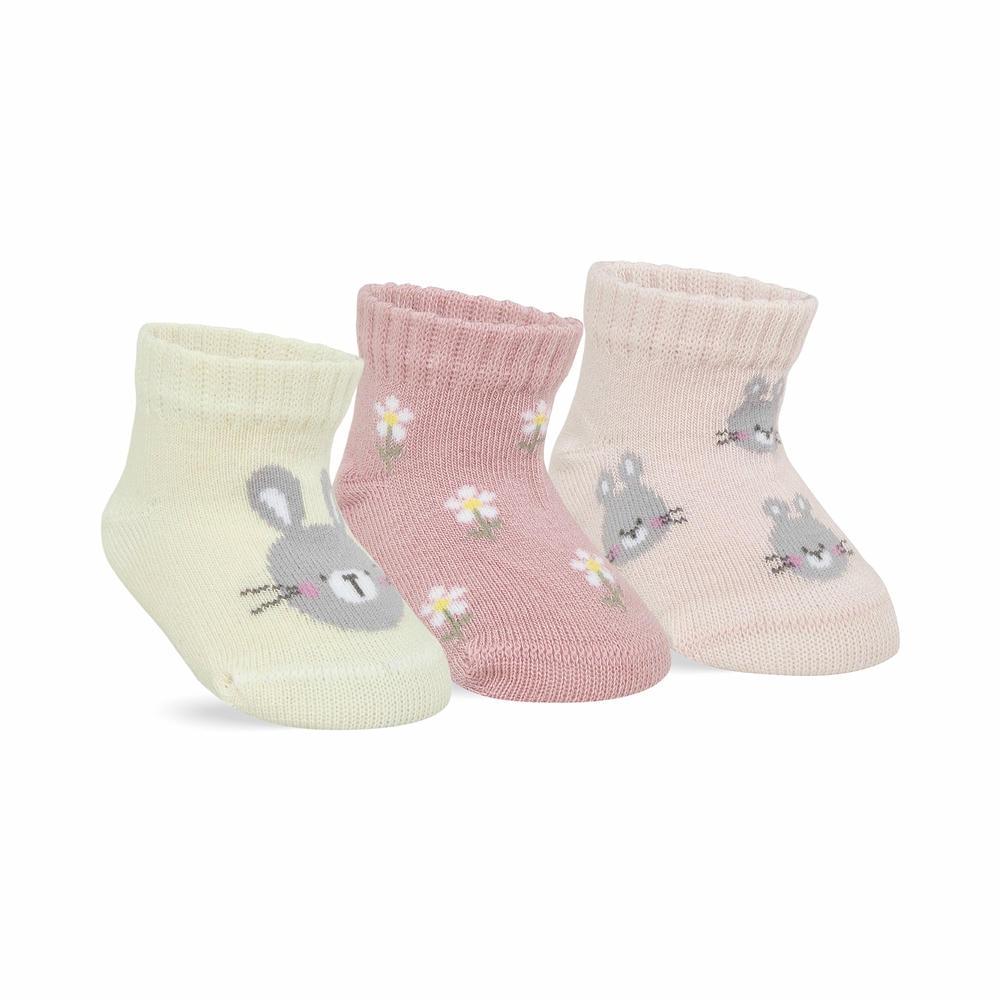 Kit 3 Pares Meia Cano Curto Bebê Menina RN Coelhos - Selene