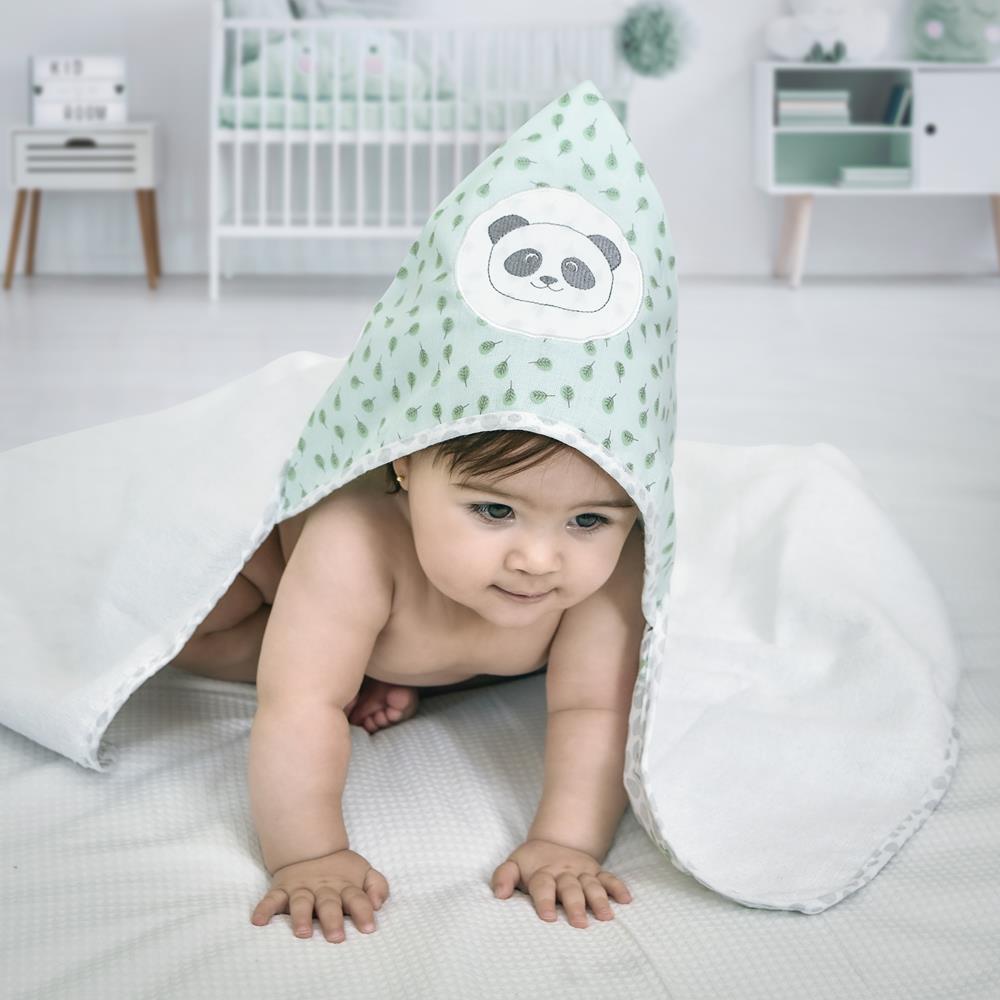 Toalha de Banho Felpuda Forrada Composê C/ Capuz 90CM X 70CM Panda - Papi