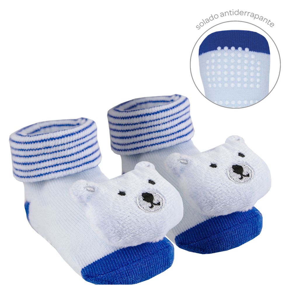 Meia Antiderrapante Bebê com Chocalho Urso - Buba