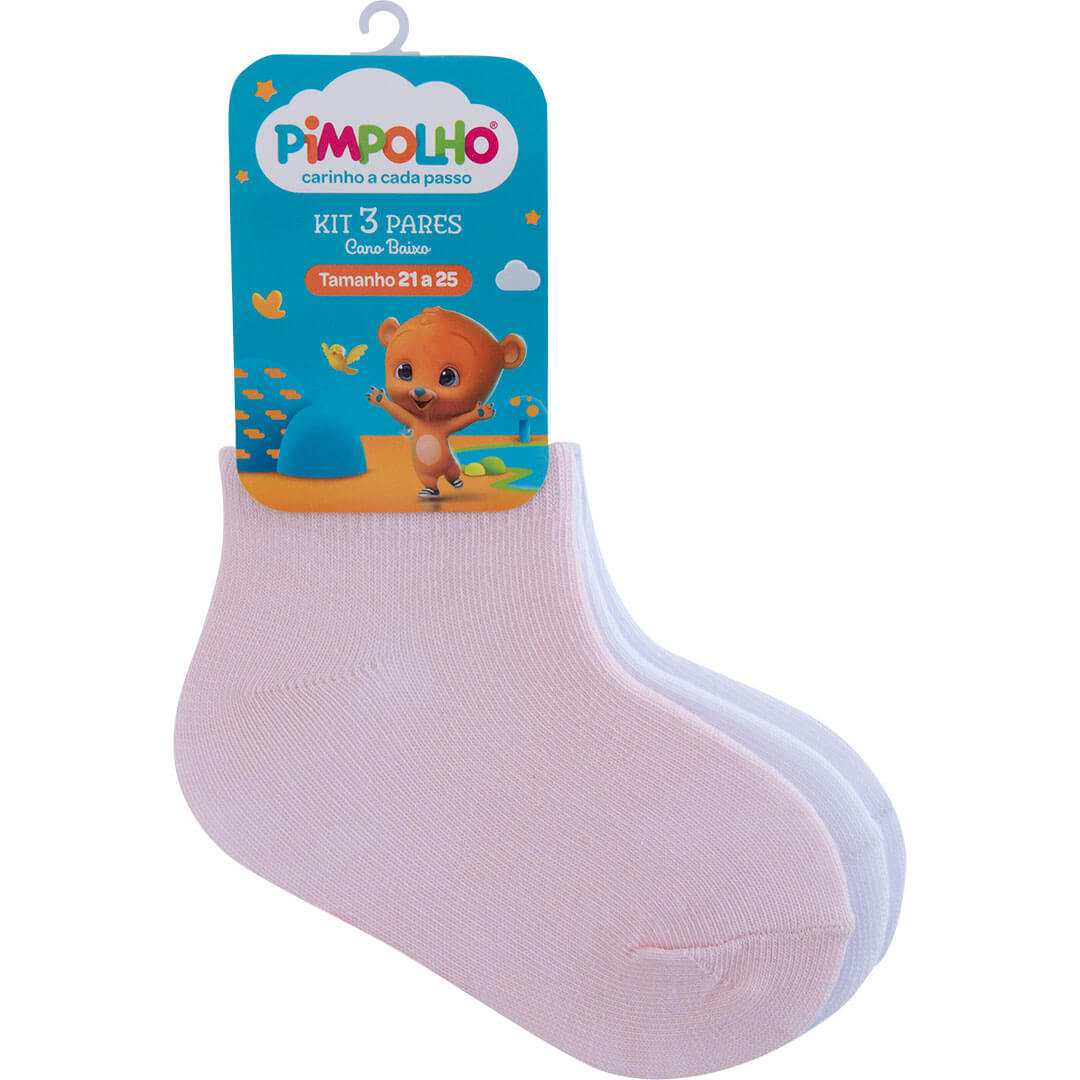 Kit 3 Pares Meia Cano Curto Infantil Menina Lisas - Pimpolho