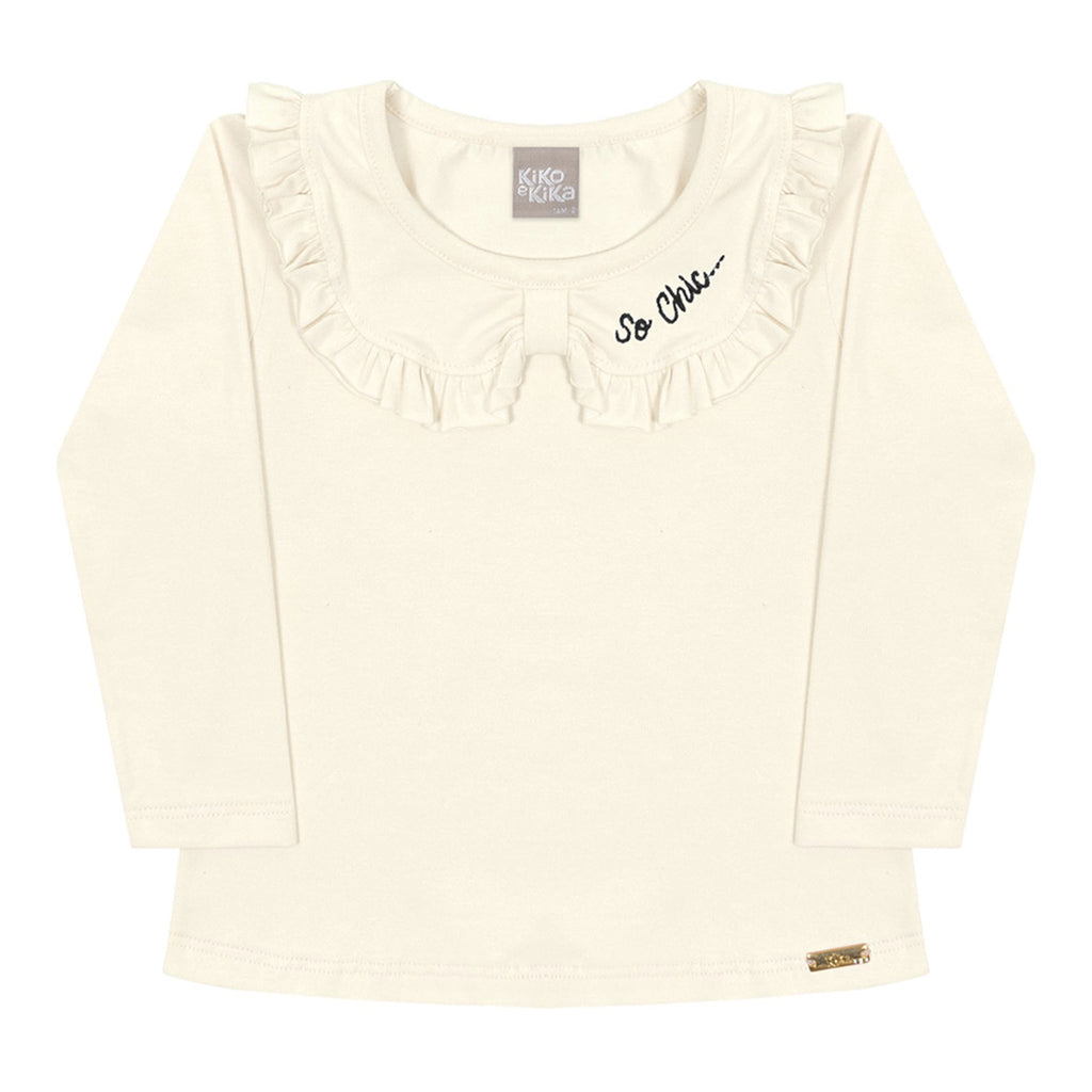 Blusa Bebê Menina Manga Longa Gola Bordada - Kiko e Kika