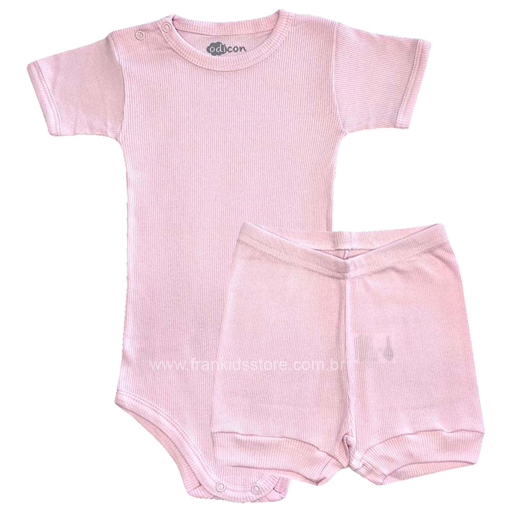 Conjunto Bebê Infantil Canelado Body e Short Rosa - Odicon