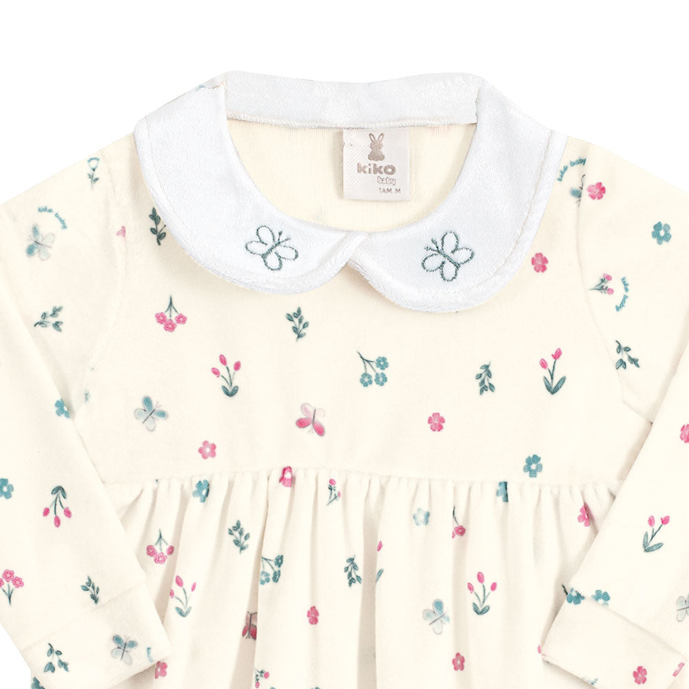 Vestido e Cobre Fralda Bebê em Plush Floral - Kiko e Kika