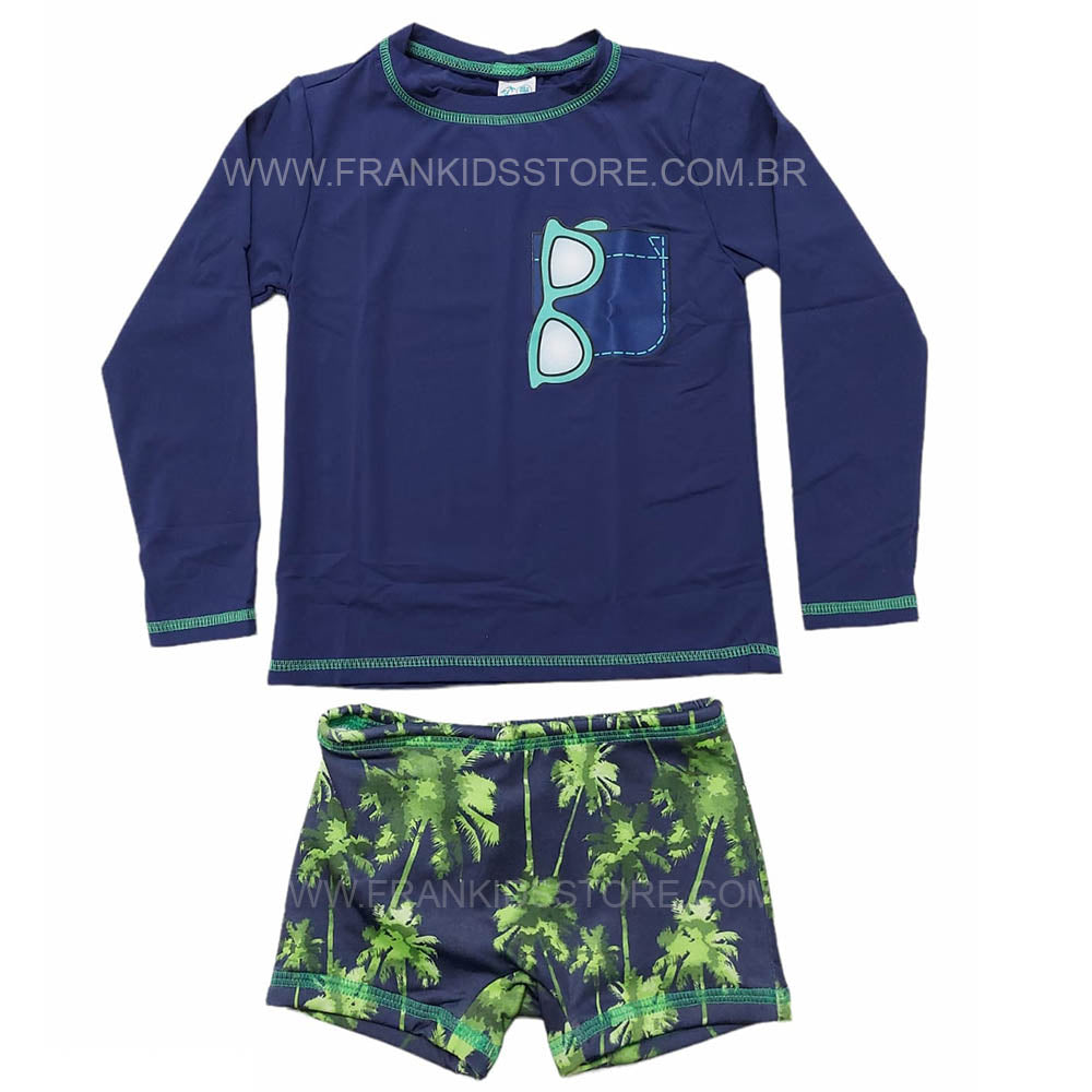 Conjunto Infantil Camiseta e Sunga Boxer C/ Proteção UV 50+ Tropical - Everly