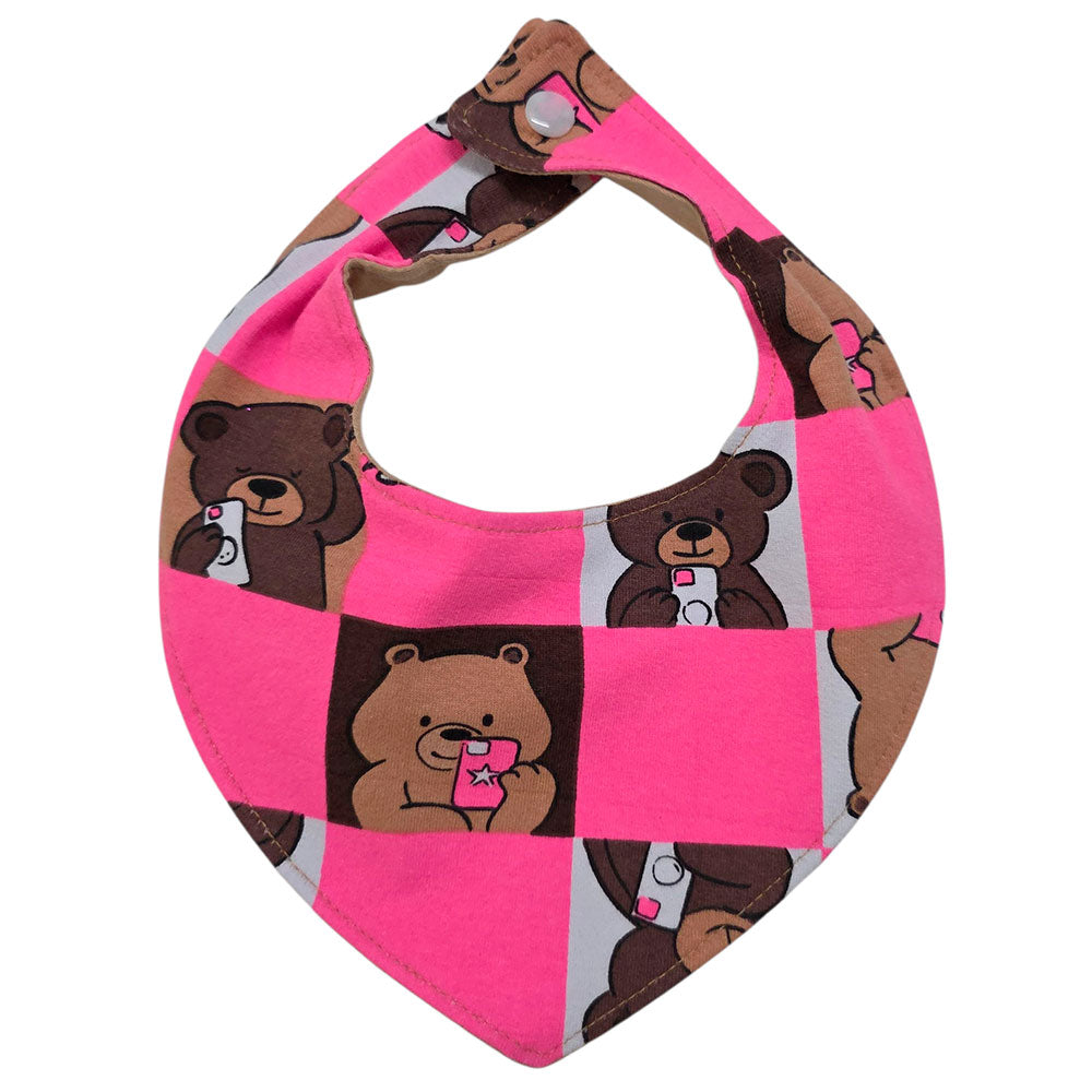 Babador Bandana Impermeável Bebê Pink Urso