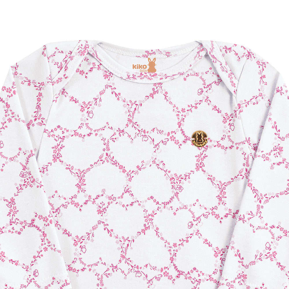 Body Manga Longa Bebê Menina Floral - Kiko Baby