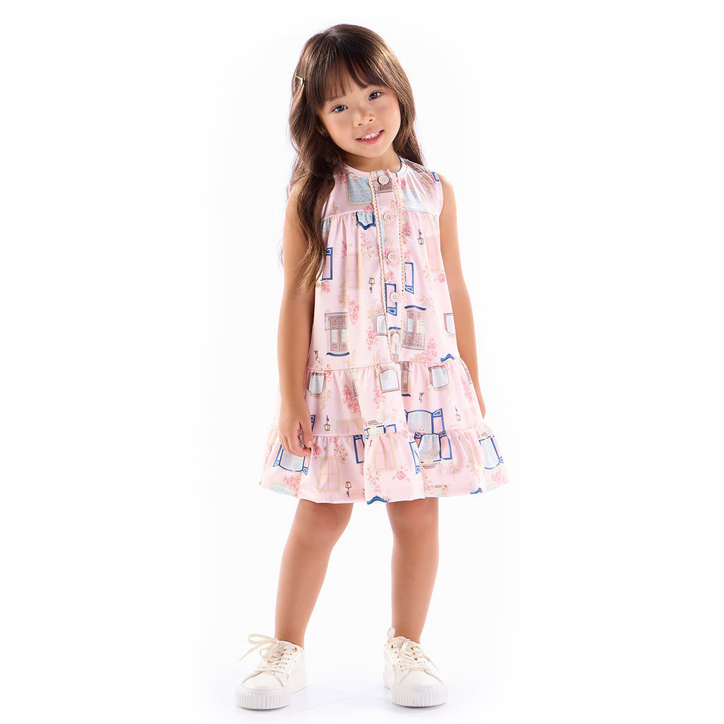 Vestido em Jacquard Estampado Infantil - Kiki Xodó