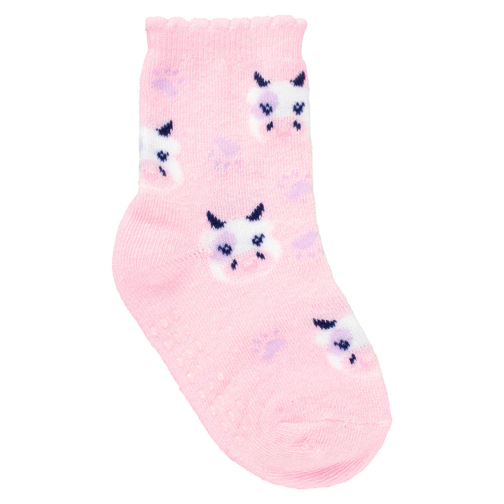 Kit 3 Pares Meia Antiderrapante Menina 21-25 Vaquinha - Pimpolho