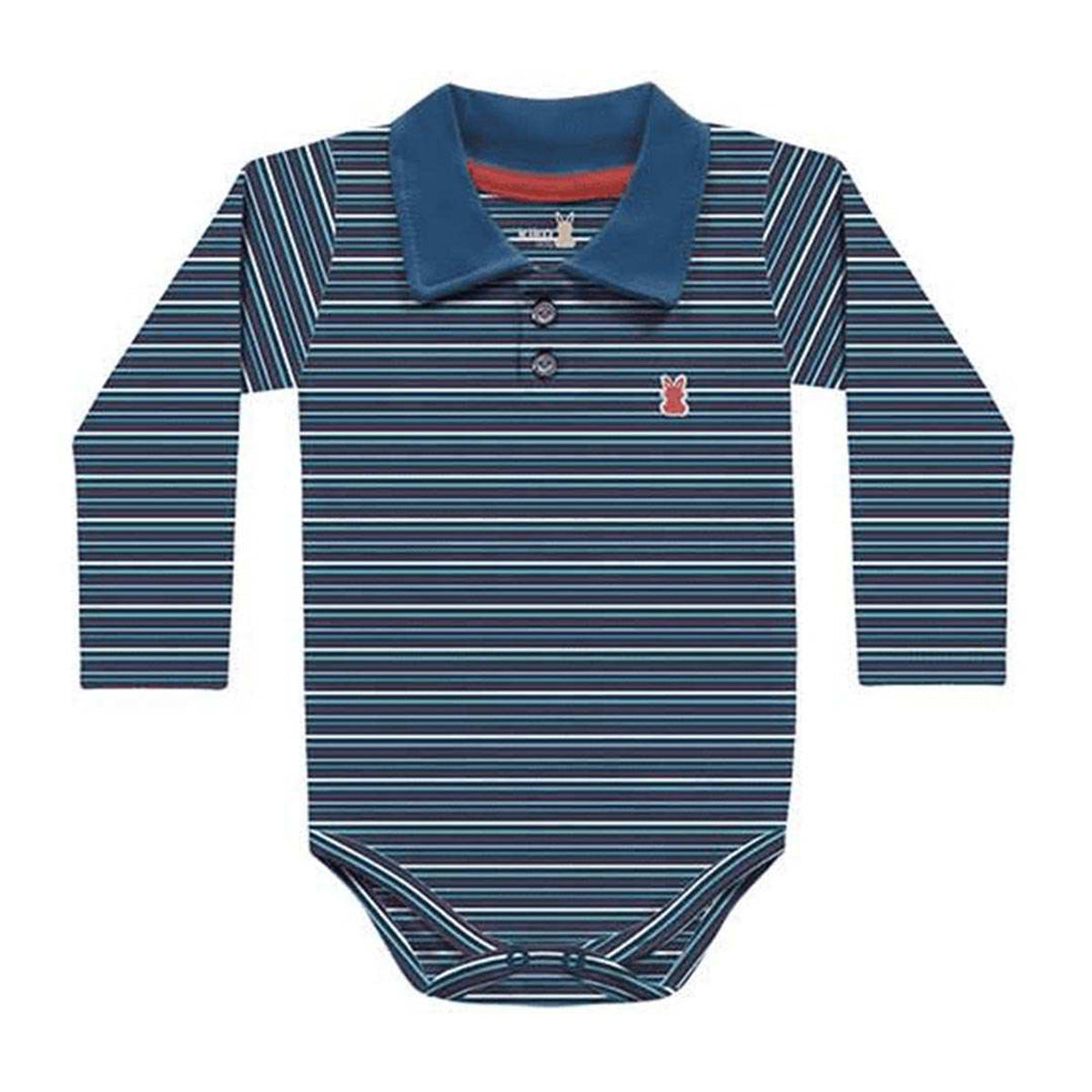 Body Manga Longa Bebê Menino Gola Polo Listrado - Kiko Baby