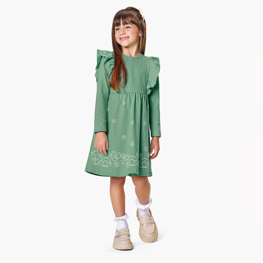 Vestido Infantil Menina Meia Malha Flores - Kiko e Kika