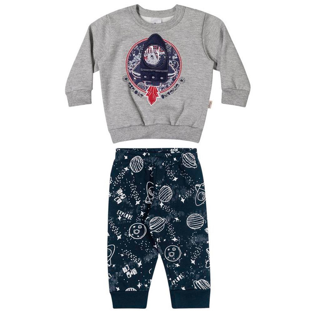 Conjunto Infantil Blusão e Calça em Moletom Peluciado Foguete - Elian