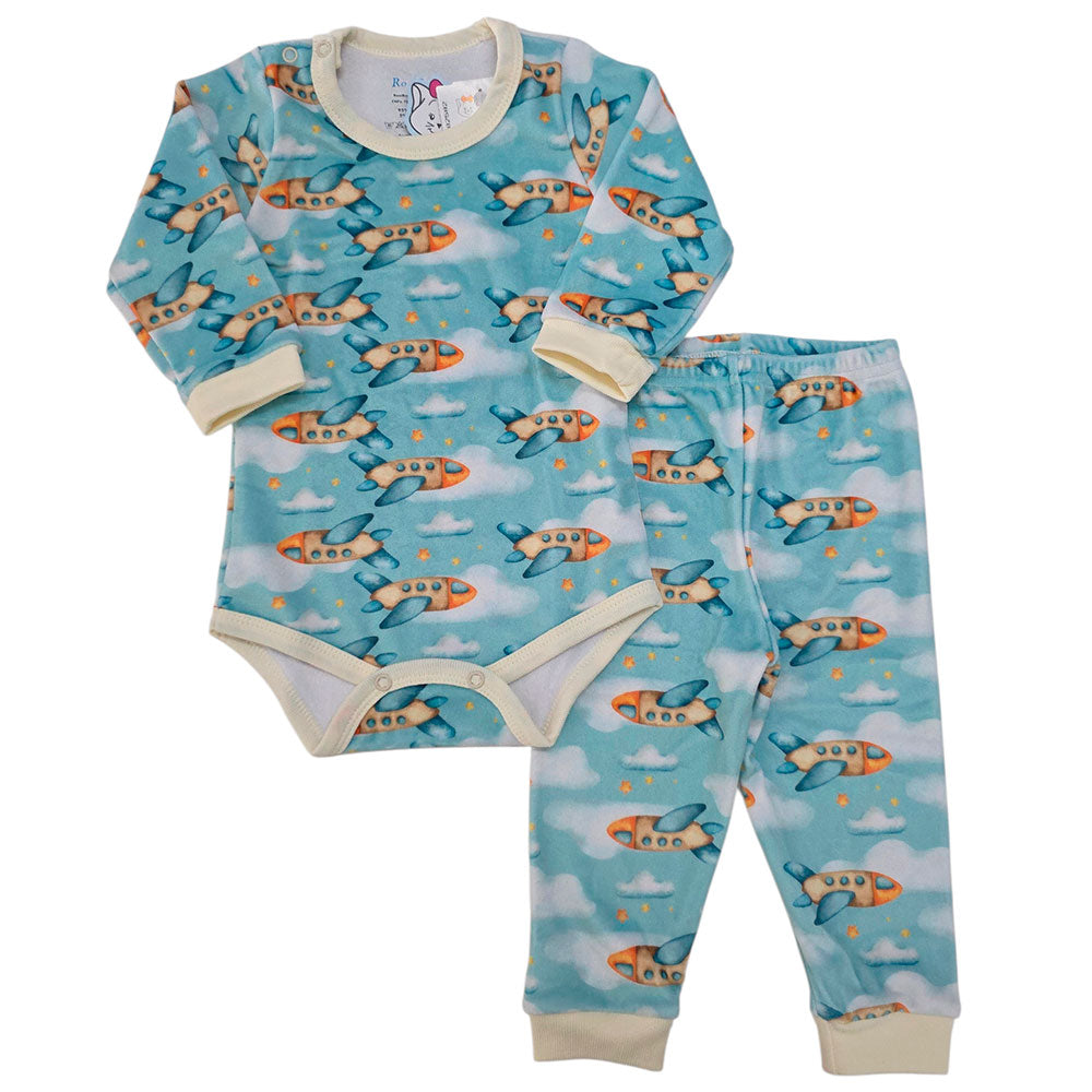 Conjunto Body e Calça Fleece Luxo Bebê Avião - Rosebud