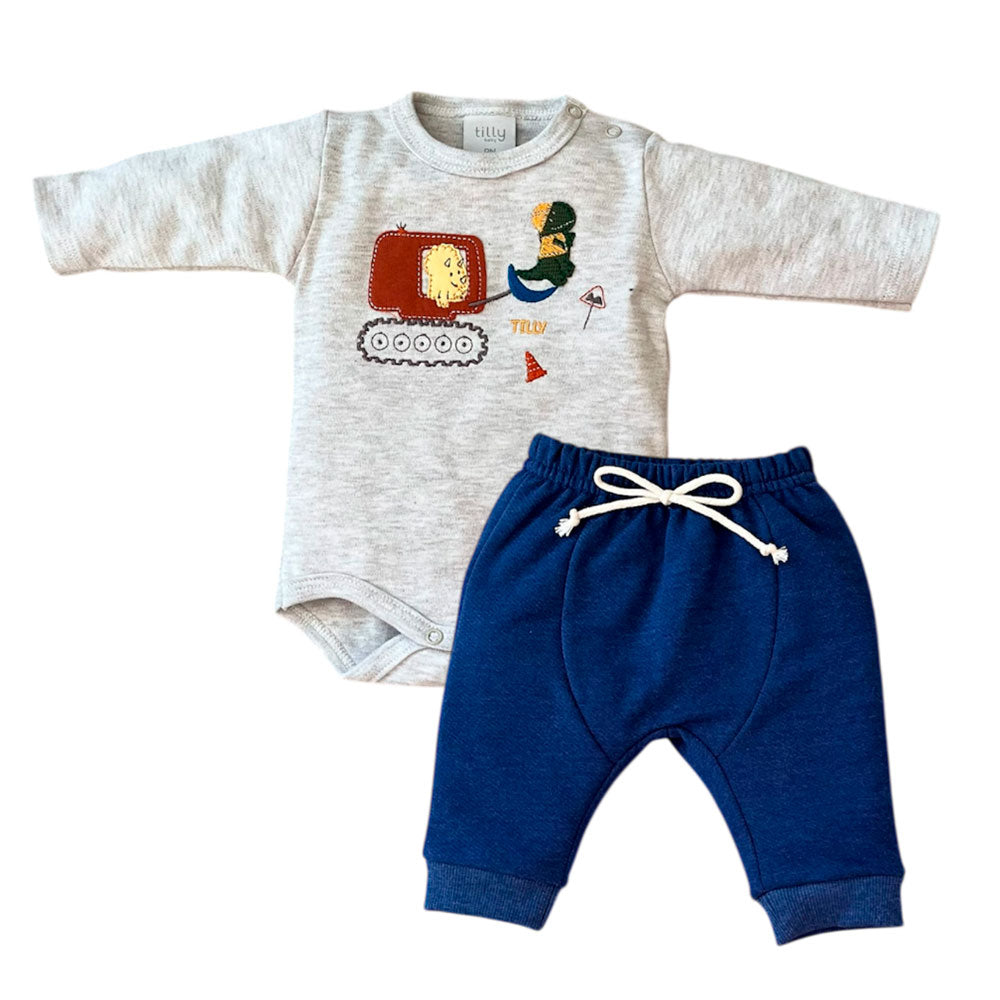 Conjunto Bebê Menino Body e Calça Dino Trator - Tilly Baby