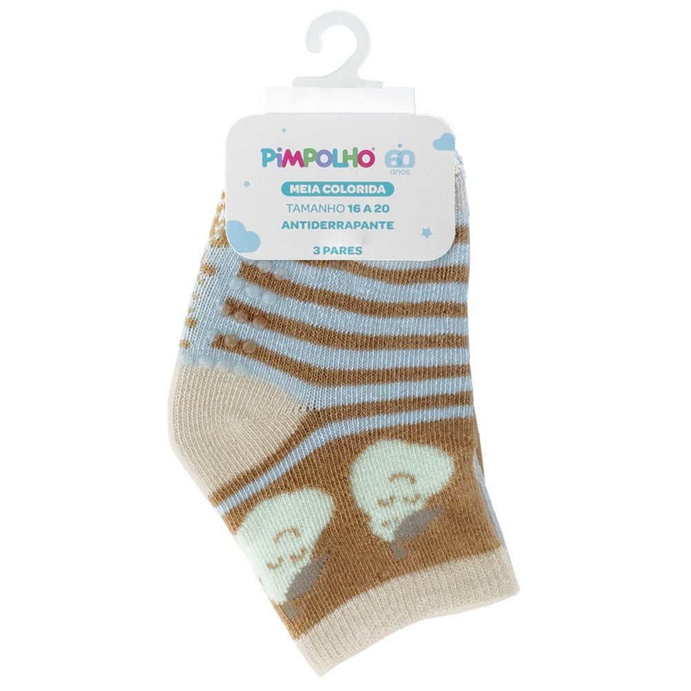 Kit 3 Pares Meia Antiderrapante Menino 16-20 Pera - Pimpolho