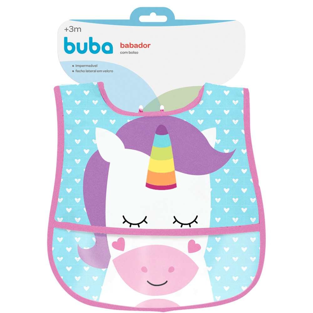 Babador Bebê Impermeável Atoalhado Para Alimentação Unicórnio - Buba