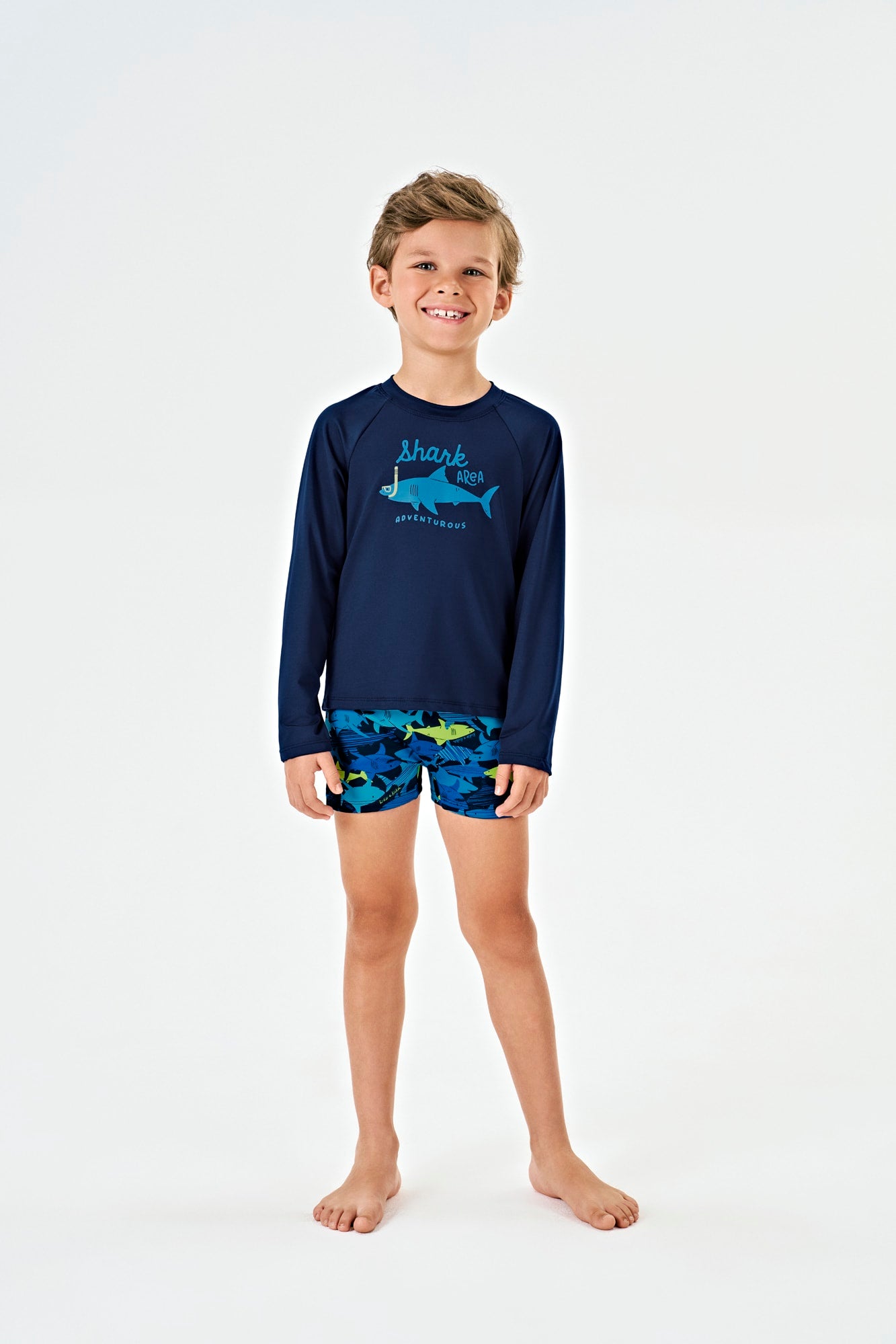 Conjunto Praia Infantil Proteção UV 50+ Tubarão - Kiko e Kika