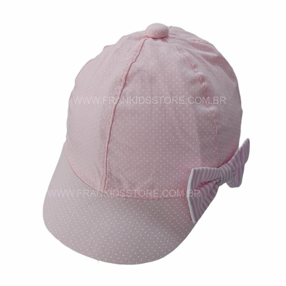 Boné Bebê Menina Rosa Poá C/ Laço - Everly