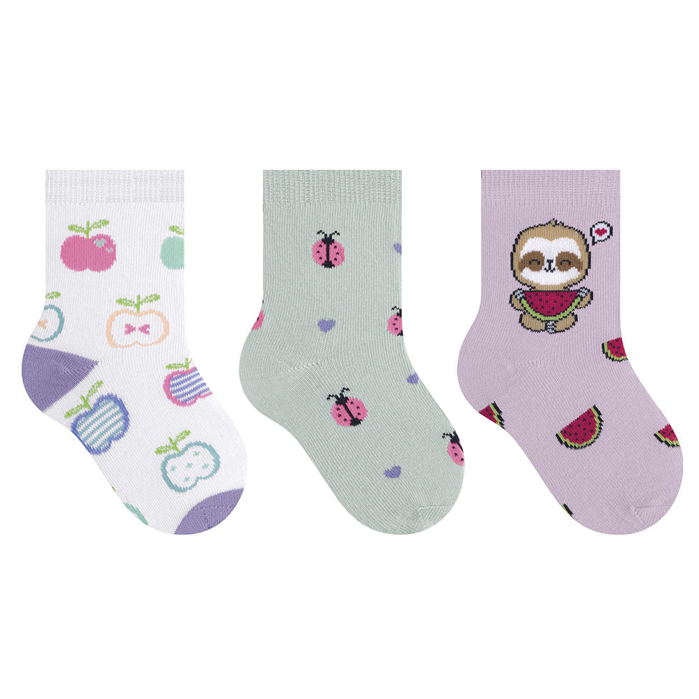 Kit 3 Pares Meia Cano Médio Bebê Menina Preguiça - Selene