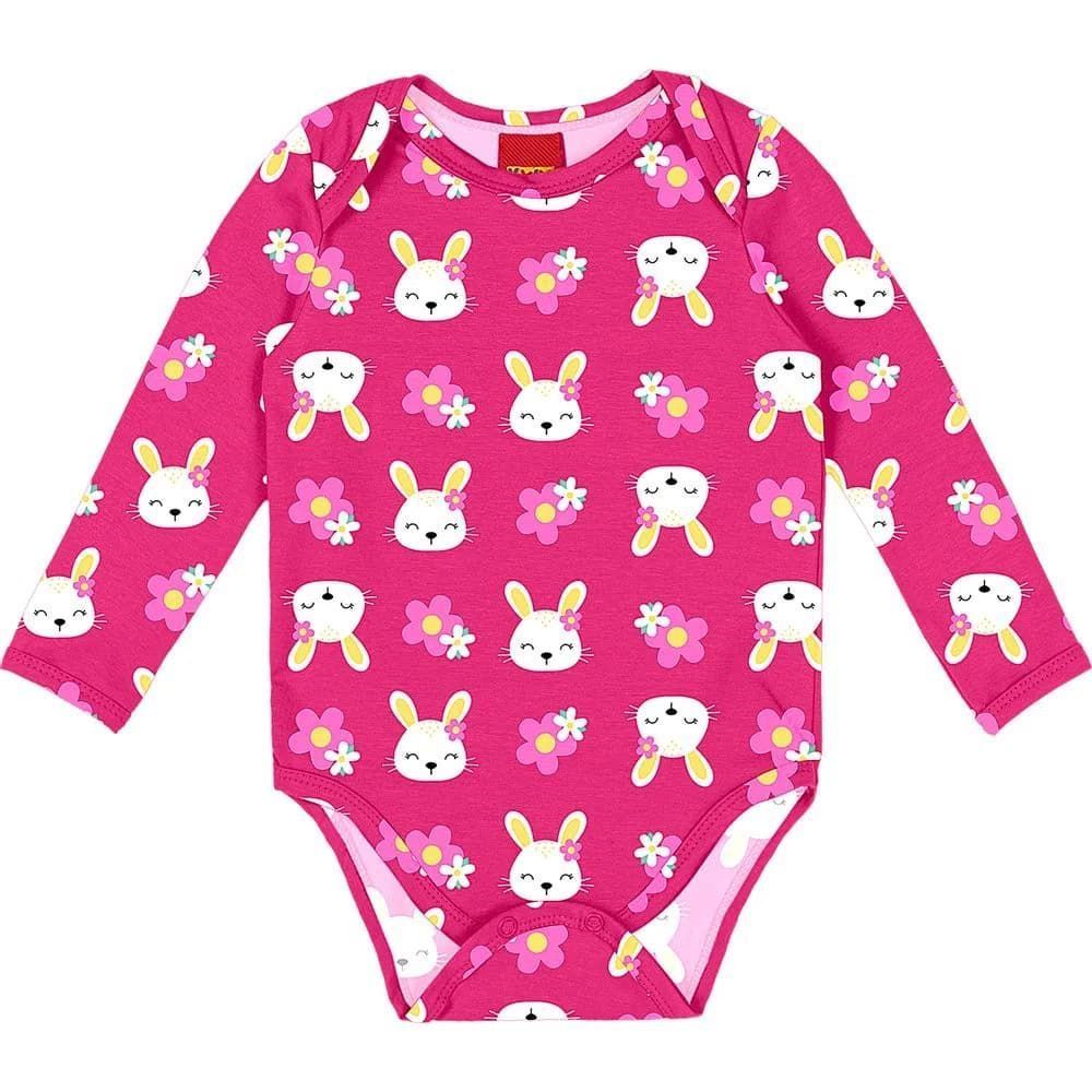 Body Manga Longa Bebê Menina em Cotton Coelhinha - Kyly