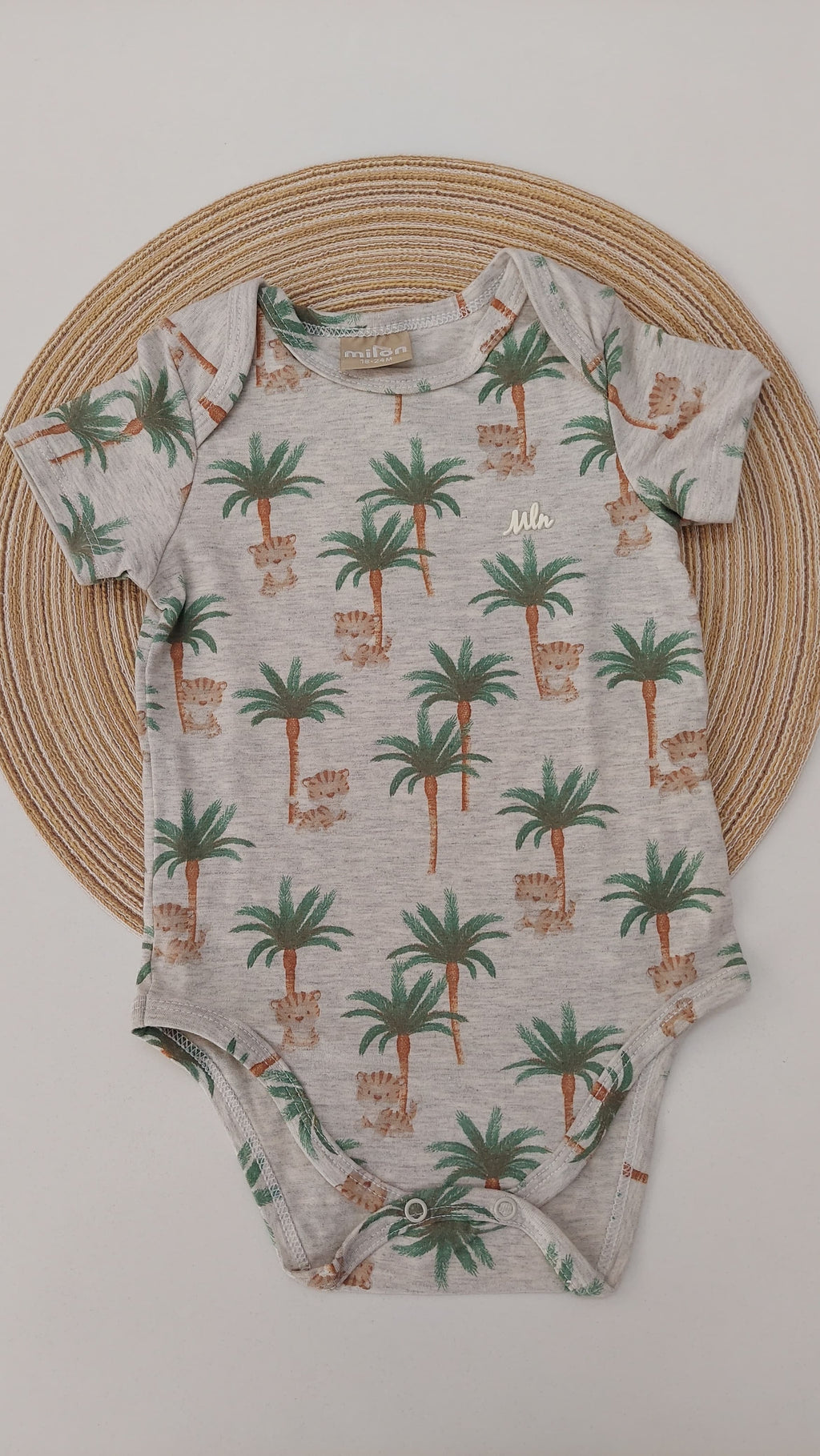 Body Manga Curta Bebê Menino Tigre Coqueiros - Milon