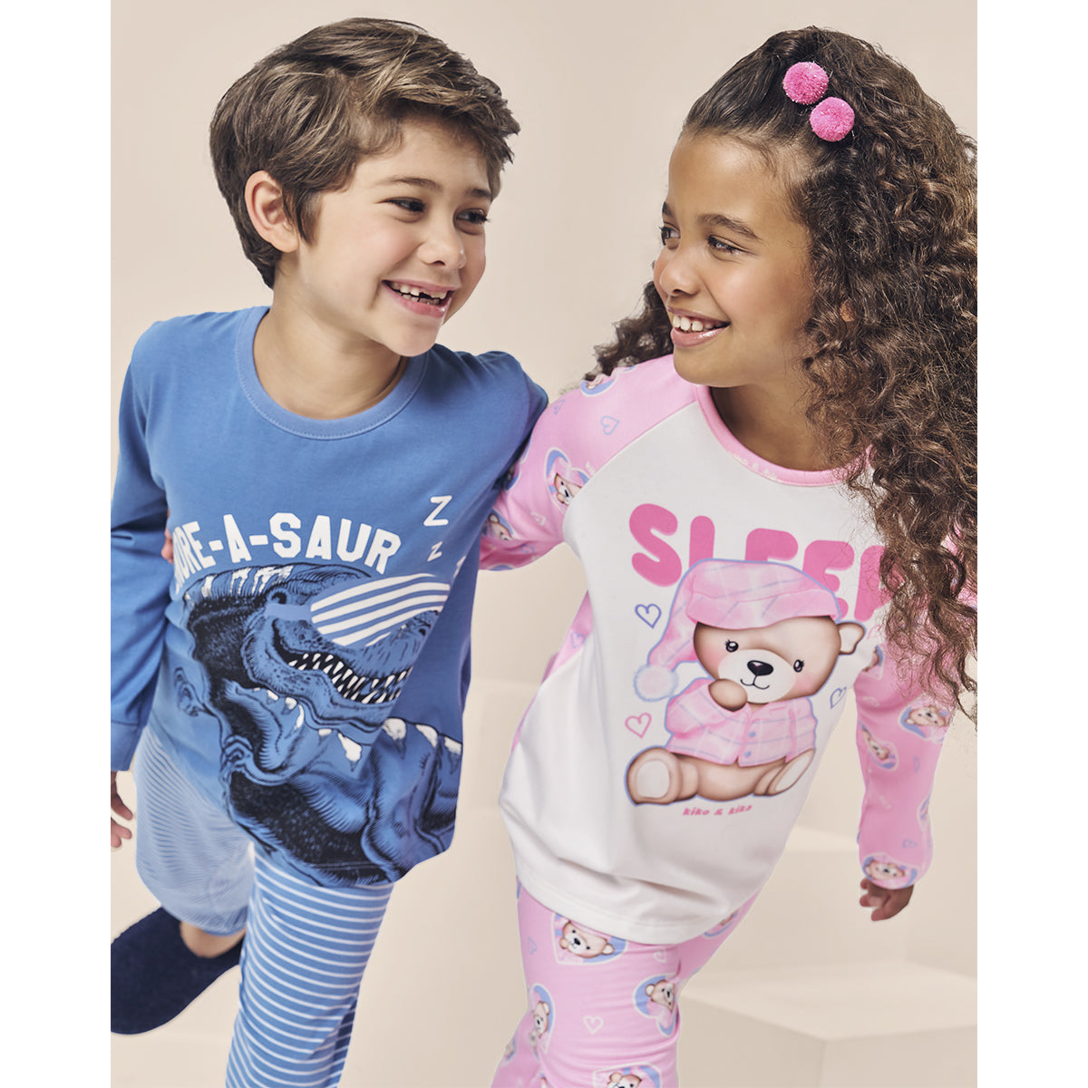 Pijama Infantil Menina em Malha Peluciada Urso - Kiko e Kika