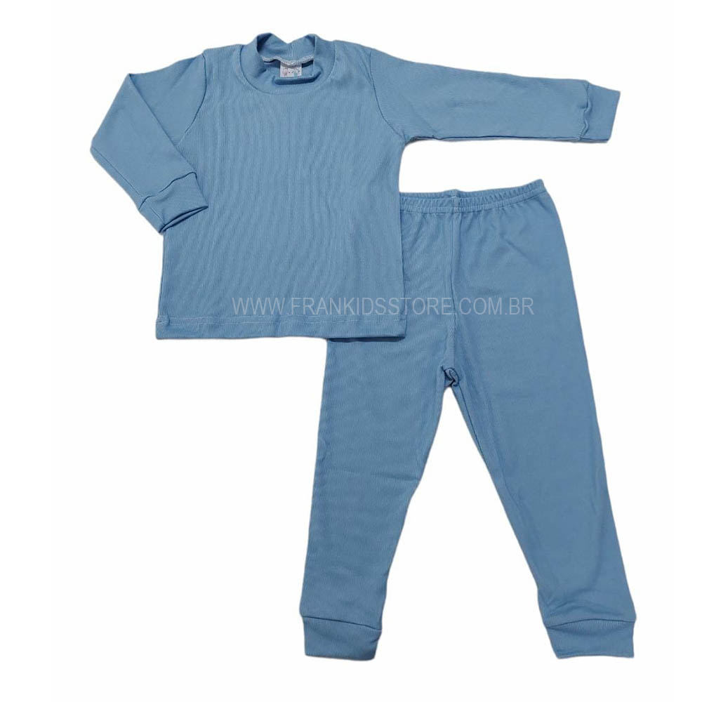 Conjunto Infantil Canelado Liso Camiseta e Calça Azul - Rosebud